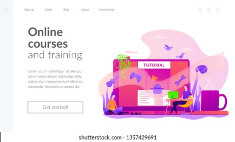 Web educational video, online courses and training, e-learning tutorial and video blogging concept. Website interface UI template. Landing web page with infographic concept creative hero header image.