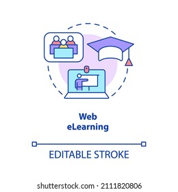 Web elearning concept icon. Distant education. Electronic classes abstract idea thin line illustration. Isolated outline drawing. Editable stroke. Roboto-Medium, Myriad Pro-Bold fonts used