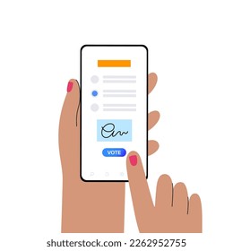 Web election, people choose the president, members of parliament or congressmen from candidats online. Electoral system in representative democracy country. Digital ballot flat vector illustration