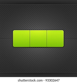 Web element. Green blank web button with glow and shadow. Satin soft smooth rounded rectangle shape on black metal background with texture. This vector illustration saved in 10 eps