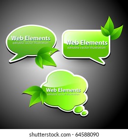 Web elements, chat bubbles with leaves, vector.