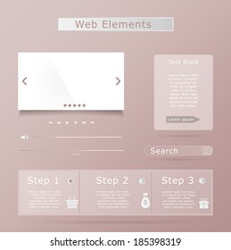 Web elements collection set. Buttons, Sliders, Media Player, Login, Switchers