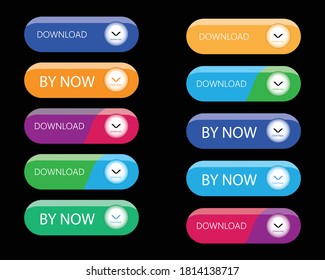 Elementos Web. Descargue, por ahora, el botón de página web. 10 Conjunto de colores, botones de texto, totalmente editable.