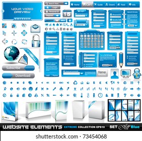  Web Elements EXTREME collection 2 All Blue: login forms, bars,button, 100 more icos, 8 business cards, software boxes and so on