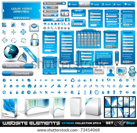  Web Elements EXTREME collection 2 All Blue: login forms, bars,button, 100 more icos, 8 business cards, software boxes and so on