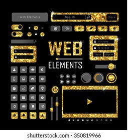 Web elements of gold glittering stars . Golden collection. 