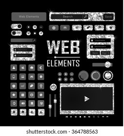 Web elements of gold glittering stars . Golden collection. 