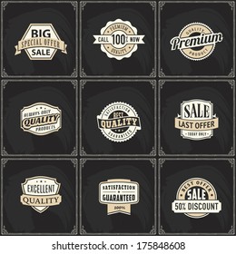 web elements logo vector doodle chalkboard tags set of sale price discount and high quality ribbon labels on chalk blackboard background pattern web elements logo vector doodle chalkboard tags line te