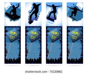 Web elements on urban grunge background with skateboarder silhouette