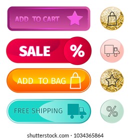 Web elements shop buttons buy element cart business banner symbol navigation menu online chart discount market retail store vector.