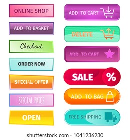 Web elements shop buttons buy element cart business banner symbol navigation menu online chart discount market retail store vector.