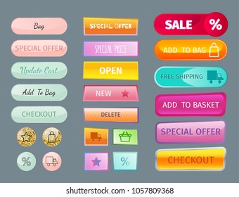 Web elements shop buttons buy element cart business banner symbol navigation menu online chart discount market retail store vector.