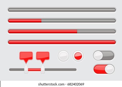 Web elements - sliders, toggle switch buttons. Red and gray signs. Vector 3d illustration