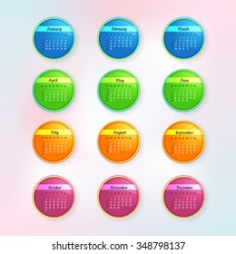 Web Elements Style 2016 Full Calendar Template - Promotion Poster Vector Design. Week Starts Sunday