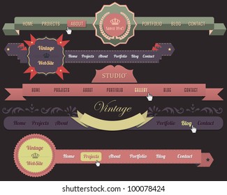 Web Elements Vector Header & Navigation Templates Set Vintage Style