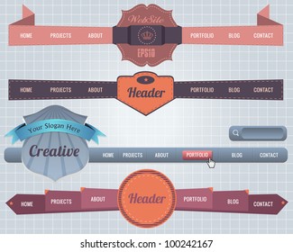 Web Elements Vector Header & Navigation Templates Set