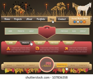 Web Elements Vector Header & Navigation Templates Set Autumn Season Style 02