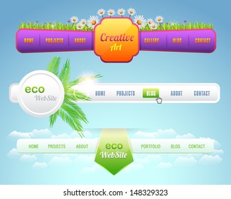 Web Elements Vector Header & Navigation Templates Set Eco Theme