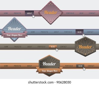 Web Elements Vector Header & Navigation Templates Set