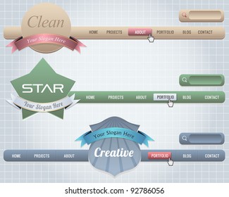 Web Elements Vector Header & Navigation Templates Set