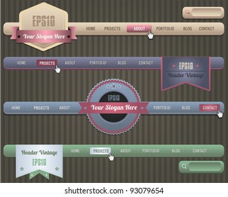 Web Elements Vector Header & Navigation Templates Set