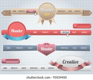 Web Elements Vector Header & Navigation Templates Set