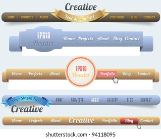 Web Elements Vector Header & Navigation Templates Set