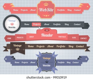 Web Elements Vector Header & Navigation Templates Set Vintage Style