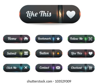 Web Elements Vector Shiny Light Button Set