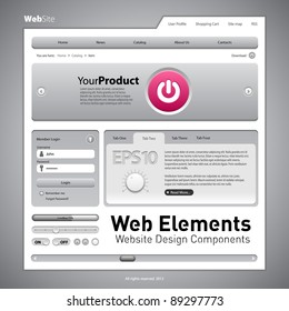 Web Elements Website Design Components Gray: Buttons, Form, Slider, Scroll, Icons, Tab, Menu, Navigation Bar, Bread crumbs