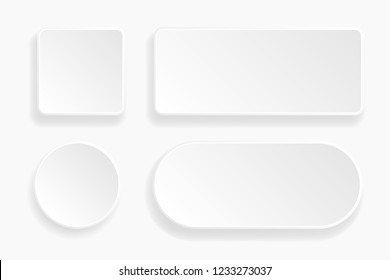 Web embossed 3d buttons. White blank 3d icons. Vector illustration