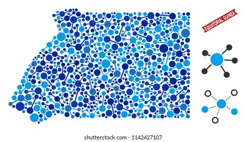 Web Equatorial Guinea map mosaic. Abstract territorial scheme of relations in blue color tints. Vector Equatorial Guinea map is constructed of web links. Concept of hosting ditributor.