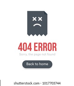 Web error message, 404 Error with text, webpage icon and button, black vector template on white background.