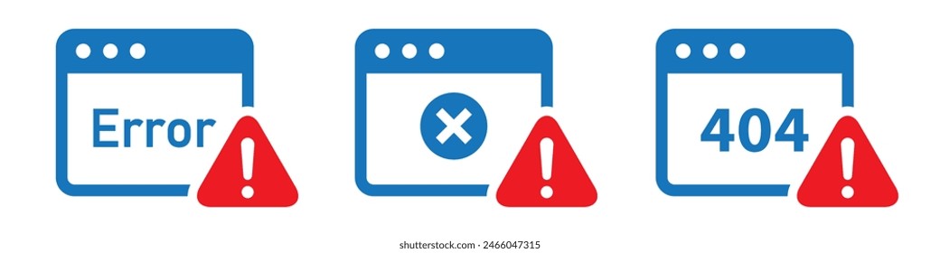 Icono de página de error de Web. Web página de advertencia icono, Ilustración vectorial