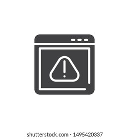 Web error vector icon. Website with exclamation sign filled flat sign for mobile concept and web design.Warning page glyph icon. Symbol, logo illustration. Vector graphics