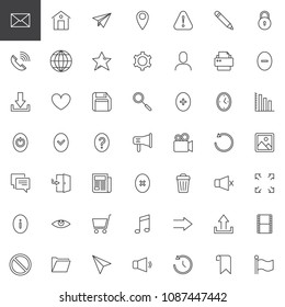Web essentials outline icons set. linear style symbols collection, line signs pack. vector graphics. Set includes icons as Email, House, Send mail, Location, Warning, Phone call, World grid, Star