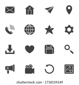 Web essentials vector icons set, modern solid symbol collection, filled style pictogram pack. Signs, logo illustration. Set includes icons as email message, homepage, telephone contact, browser, heart
