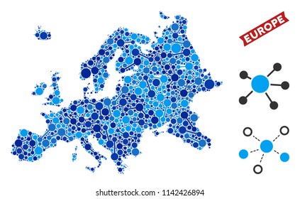 Web Europe map collage. Abstract territorial scheme of links in blue color tones. Vector Europe map is made with internet links. Concept of internet ditributor.