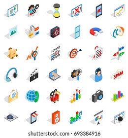 Web extension icons set. Isometric style of 36 web extension vector icons for web isolated on white background