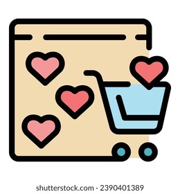 Web favorite cart shop icon outline vector. Online order. Clipart locator color flat