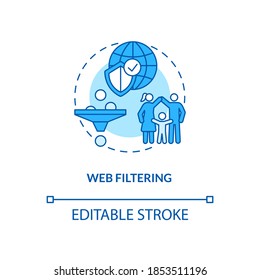 Web filtering concept icon. Parental control element idea thin line illustration. Internet filtering. Safe online experience. Vector isolated outline RGB color drawing. Editable stroke
