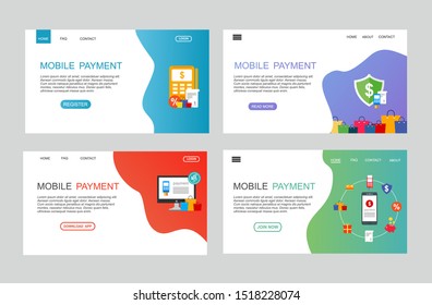 web flat design icons set for online payment online. Internet payments, protection money transfer, online bank vector. Landing page template. 