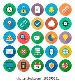 Web Flat icons vector collection with of web and UI design objects, business, office and marketing element. Isolated on white background.
