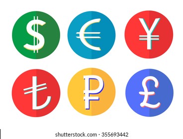 web flat icons world money signs