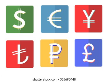 web flat icons world money signs