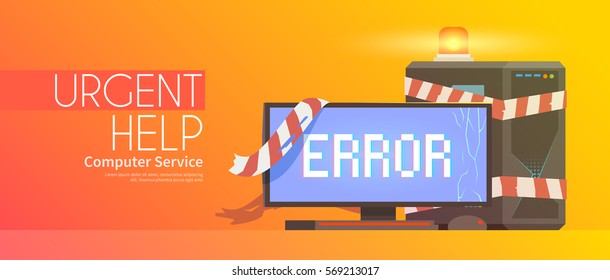 Web flat vector banner on the theme: computer repairing.