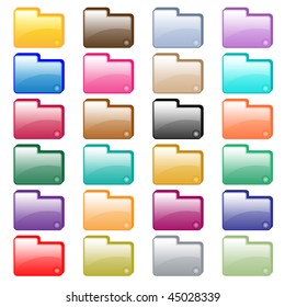Web folder icons in 24 assorted glossy colors. Isolated on white. Raster also available.