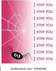 Web in the form of heart and an enamored spider. A vector illustration by day of Valentine.