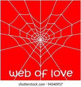 Web in the form of heart and an enamored spider. A vector illustration by day of Valentine.
