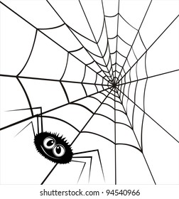 Web in the form of heart and an enamored spider. A vector illustration by day of Valentine.